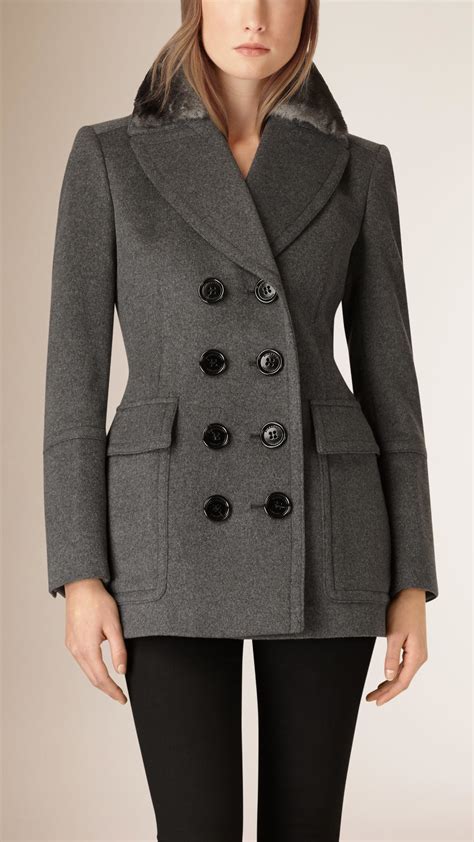 womens burberry grey wool coat|Burberry cashmere coat women's.